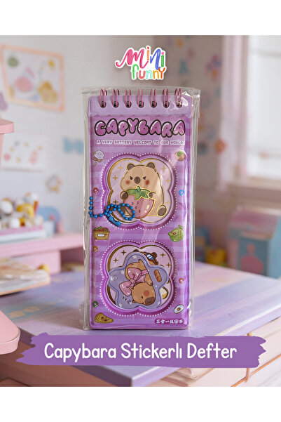 Mini Funny Capybara Stickerlı Not Defteri Sevimli Kapibara Mini Spiralli Deft...