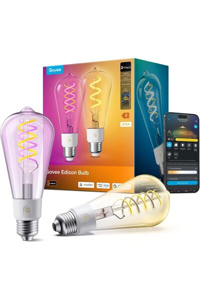Govee E27 RGBWW ST64 Edison Smart Bulb, 500lm, Pack of 2 Compatible with Matt...