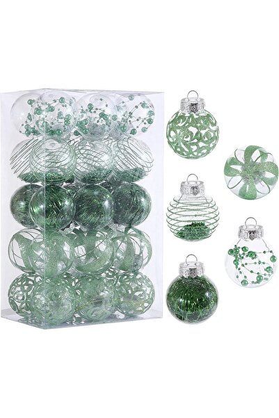 Generic Clear Glass Christmas Tree Ornaments, 24 Pack Green Shatterproof Baub...