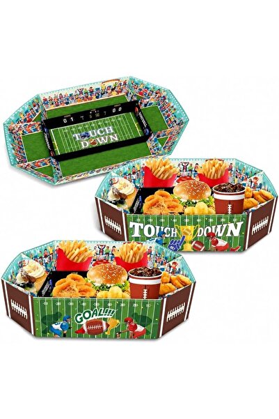 EXCEFORE 3Pack Football Birthday Serving Tray, Large Food Tray Kit, Paper Sna...