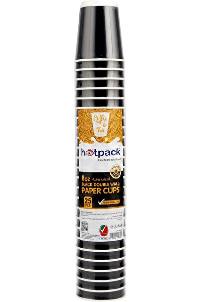 Hotpack 8 oz 25 Count Black Double Wall Insulated Paper Cups, Disposable Coff...