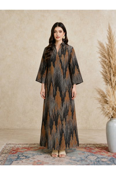 Take Two By Styli Copper All Over Print Open Collar Jalabiya