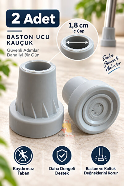 MultiTrendy 2 Adet Baston Lastiği 18 mm Kaymaz Kauçuk Baston Ucu Kanedyen Kol...