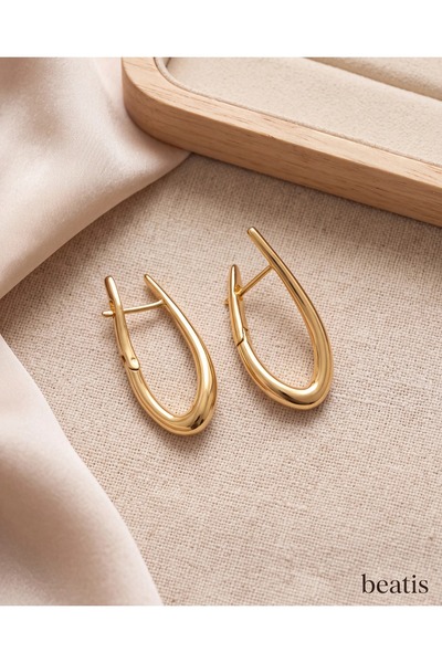 Beatis Gold Color Long Oval Shape Stylish Hoop Earrings