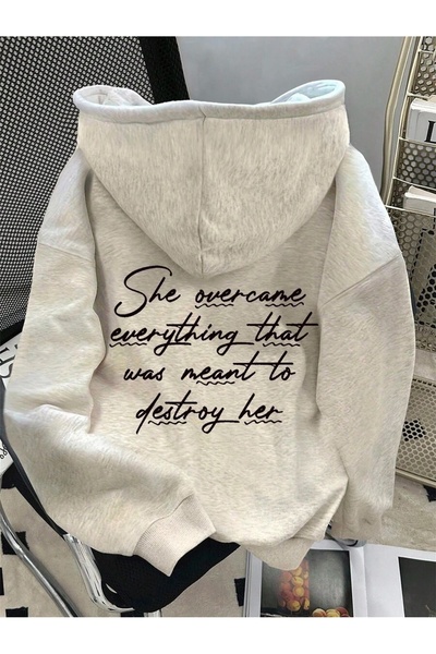 MITHRAS OUTDOORS Unisex Gray She Overcame Back Print Hooded Sweatshirt Printe...