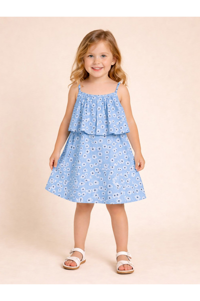 Stylo Bug By Styli Girls Blue Floral A-Line Knee-Length Casual Dress