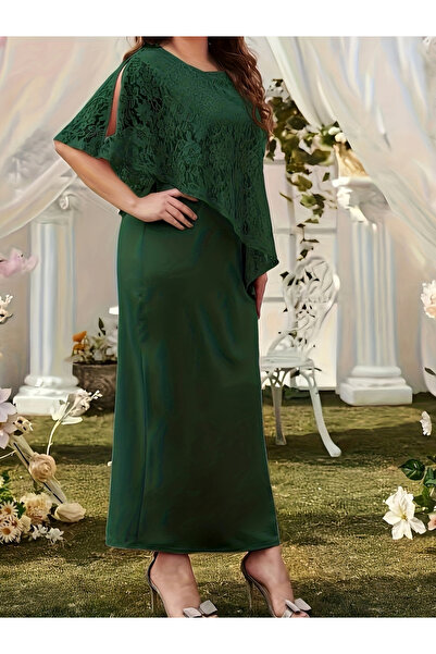 Take Two By Styli Green Lace Cape Maxi Dress
