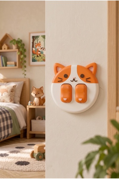 Kedi Çocuk Odası İkili Anahtar Çerçevesi - Eğlenceli Priz & Düğme Duvar Aksesuarı