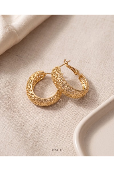 Beatis Gold Color Flower of Life Patterned Openwork Chunky Hoop Earrings