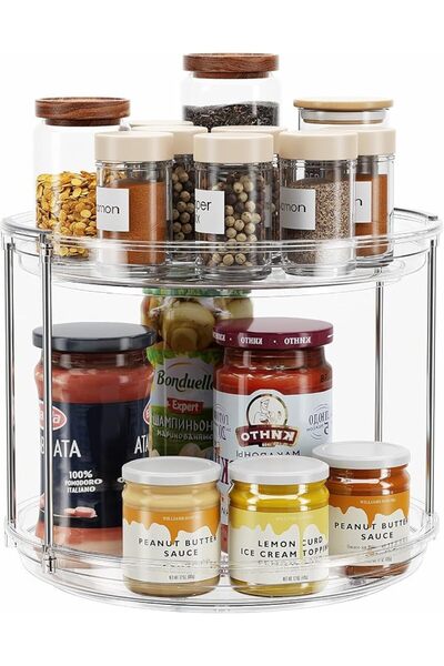 LAMU 23cm 2-Tier Lazy Susan Organizer, Rotating Spice Rack Organizer for Cabi...