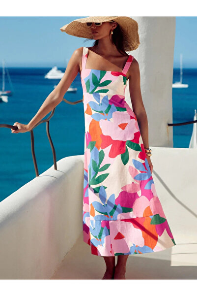 Take Two By Styli Multi Floral Print Square Neck Maxi Dress
