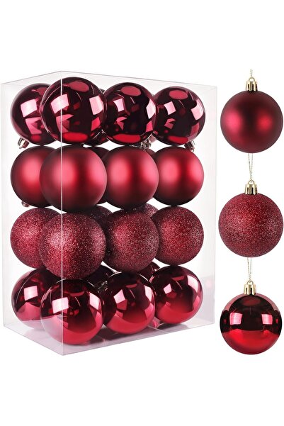 Generic Christmas Collection Burgundy Red Ball Ornaments, 24 Pieces, Mixed Fi...
