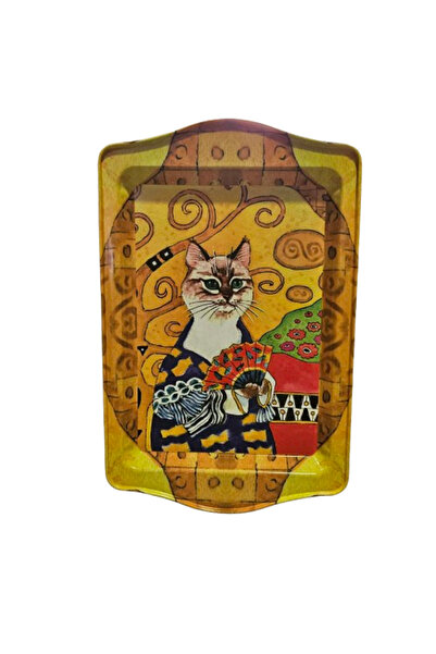 Generic Brand Tavă Pisică cu evantai, Pentru cafea, Metal, 25x17 cm