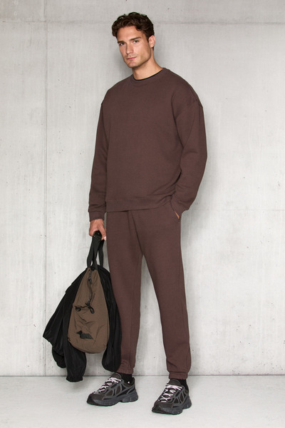 GRIMELANGE Creek men's round neck regular sweatpants set brown sweatpants set