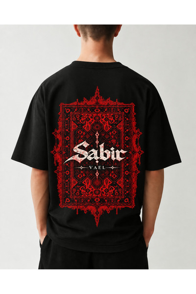 VAEL Vault 002 Siyah Oversize Sabır Halı Motifli Sırt Baskılı Erkek Tişört