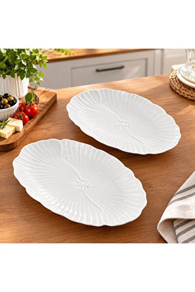 umut züccaciye 2-Piece White Porcelain Patterned Kayık Plate- Breakfast Appet...