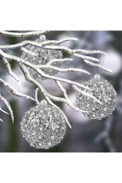 Generic Luxurious Christmas Tree Ball Ornaments, Silver Sequined Pearl Design, 4.25 Inch Shatterproof Decorative Balls, 4 Pack Set for Holiday and Wedding Decor
