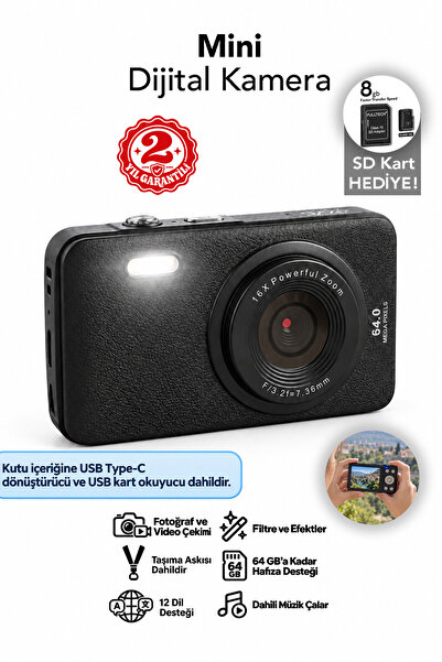 mimtec Mini Dijital Fotoğraf Makinası - 2.8" HD Ekran 12 Farklı Dil Seçenekli...