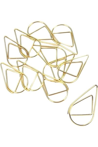 SWIUKPHE Small Golden Paperclips 150 Pcs Stainless Steel Waterdrop Shaped Pap...