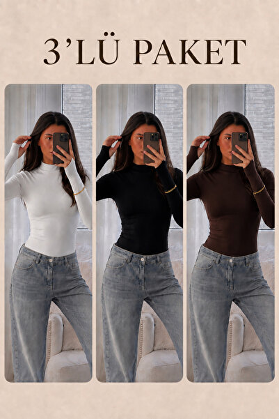 COMBİNE MİCHAİL Women's Seasonal Soft 3-Piece High-Neck Blouse