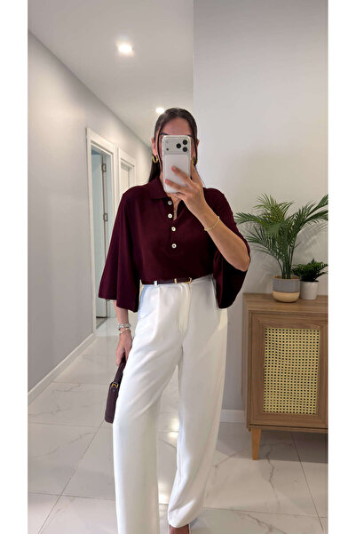 BİRCANÇİL Tehla Burgundy Polo Collar Knitwear