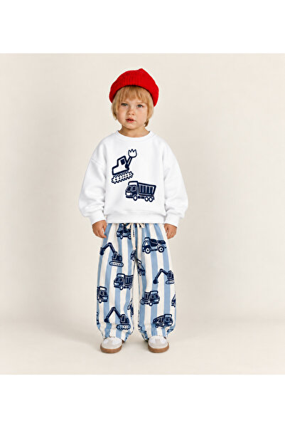 Mono Kids Erkek Çocuk İş Makineleri Baskılı Sweatshirt Eşofman Takımı