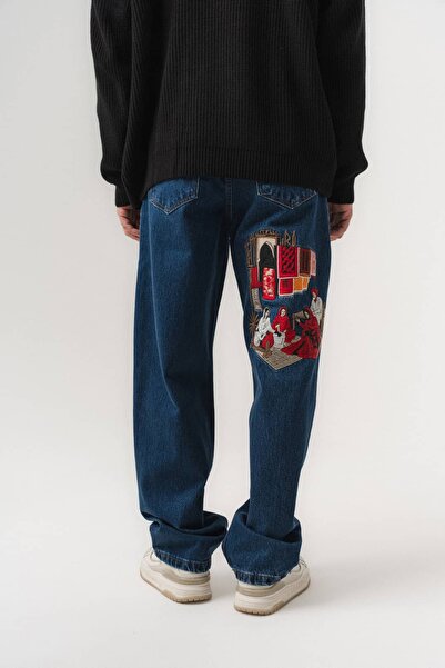 go gang own Bazaar Embroidery Detailed Baggy Jean Men's Trousers