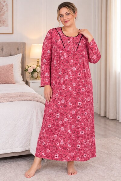 Alize Moda Γυναικείο νυχτικό με μακριά μανίκια από 100% βαμβάκι, με φλοράλ σχ...