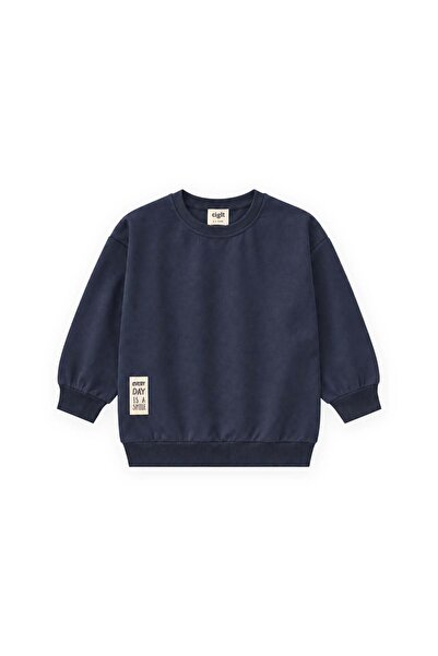 Cigit Label Detailed Sweatshirt 2-10 Years Old Navy Blue