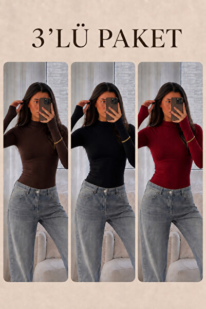 COMBİNE MİCHAİL Women's Seasonal Soft 3-Piece High-Neck Blouse