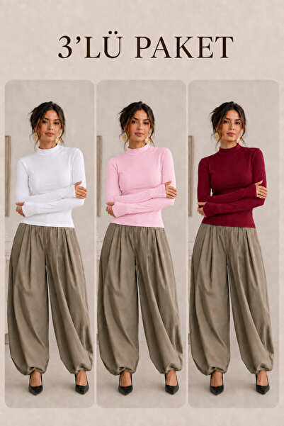 COMBİNE MİCHAİL Women's Half-Throat Slim Basic 3-Piece Blouse