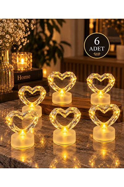 İnterlife 6lı Kalp Şeklinde Kristal Görünümlü LED Lamba Romantik Masa Süsleme...