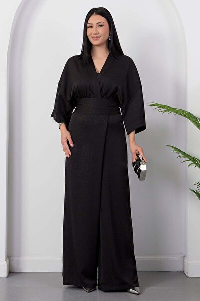 PULLIMM Double-Breasted Collar Jacquard Bat Sleeve Jumpsuit K-261906