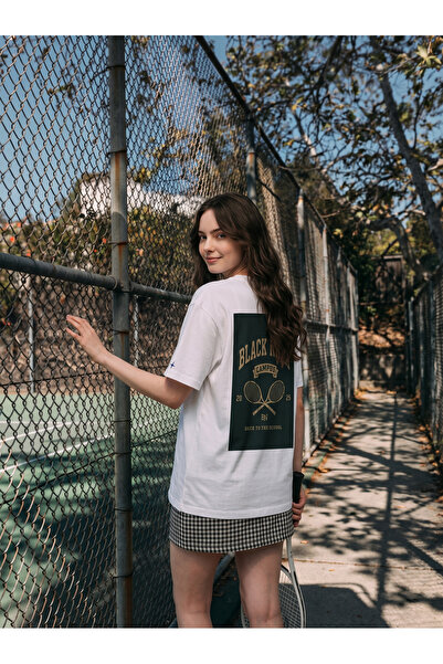 Oversize Baskılı Unisex Tişört Campus Tennis beyaz