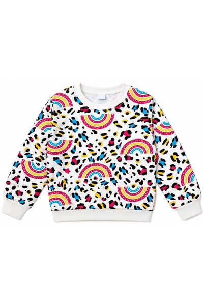 Generic Brand Girl's Cotton White Colorful Rainbow Patterned Long Sleeve Seasonal Pajama Set