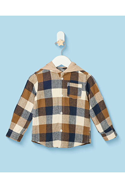 REDTAG Infant Boys Multicolour Checkered Hooded Shirt