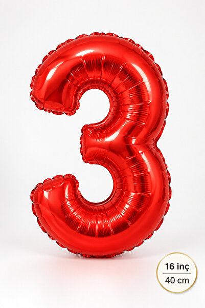 Atölye Mi 3 Yaş Kırmızı Rakam Folyo Balon 16 inç Yaş Balonu 40cm