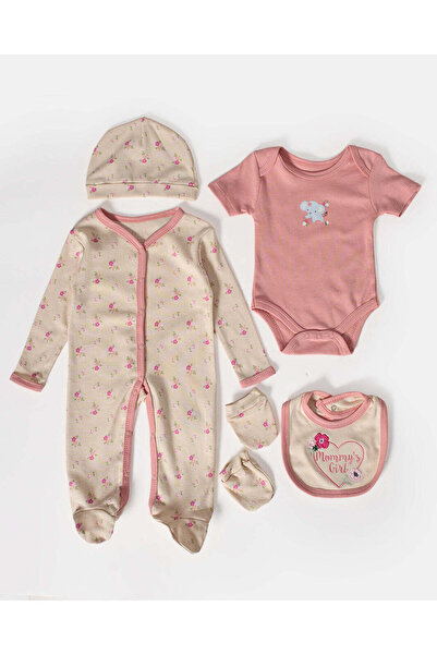 REDTAG Baby Girls Pink Floral Clothing Set 5 Pieces