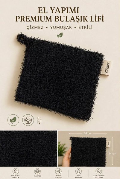 centerstore Çok Amaçlı Premium Bulaşık Lifi Siyah 14x14 cm