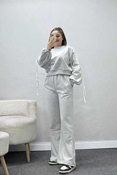BELENDİR Women's 2 Thread Stripe Tracksuit Set Gray