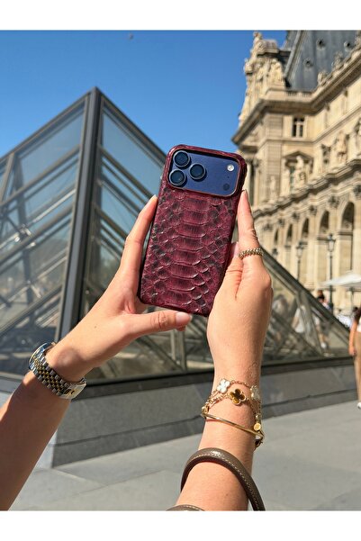 Bordo Yılan / Piton Deri iPhone 18 Pro Max Kılıf