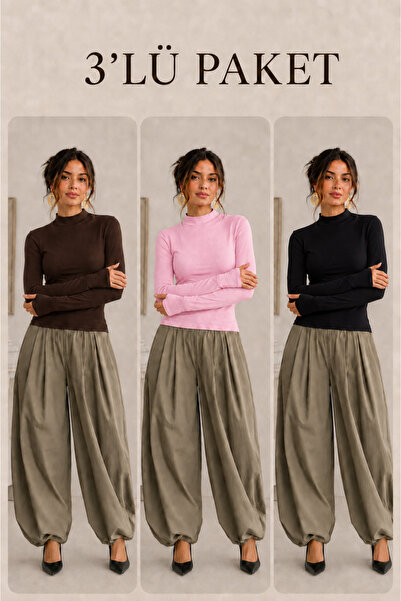 COMBİNE MİCHAİL Women's Half-Throat Slim Basic 3-Piece Blouse