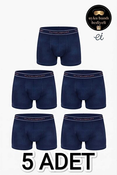 Tutku 5-Pack Navy Blue Cotton Lycra Sports Men's Boxer Set - Flexible Comfort...