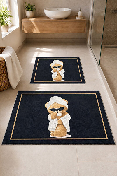 DEKOMOD Decorative Digital Printed Set of 2 Bath Mat Non-Slip Base Toilet Set