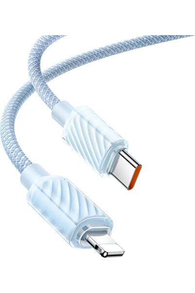 Soft Tr CA-3661 Crystal Serisi Type-c to Lightning 36W PD Hızlı Şarj ve Veri Aktarım Örgü Kablo Mavi 1.2 Met