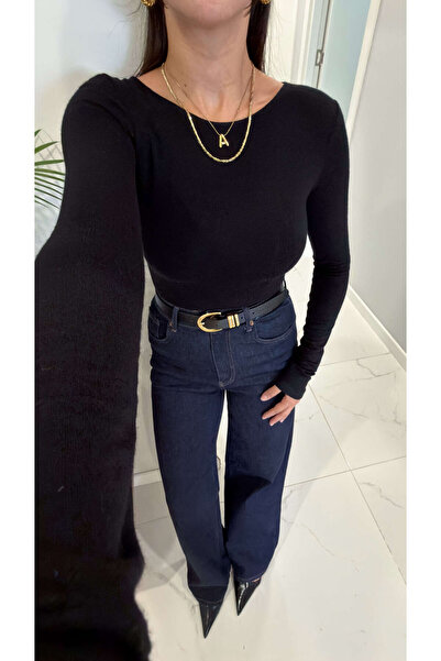 BİRCANÇİL Dlvin Cosse Black Boat Neck Long Sleeve Knitwear