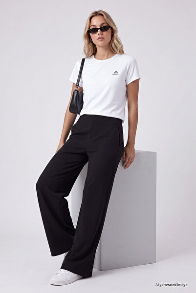 TOMMY LIFE Siyah Rahat Form Kadın Palazzo Pantolon - 94689