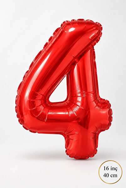 Atölye Mi 4 Yaş Kırmızı Rakam Folyo Balon 16 inç Yaş Balonu 40cm