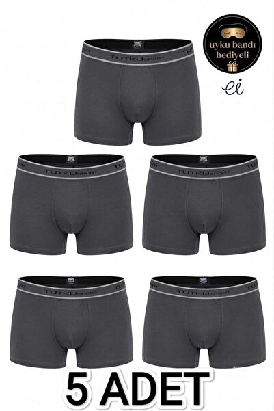 Tutku 5-Pack Anthracite Cotton Lycra Sports Men's Boxer Set - Flexible Comfor...