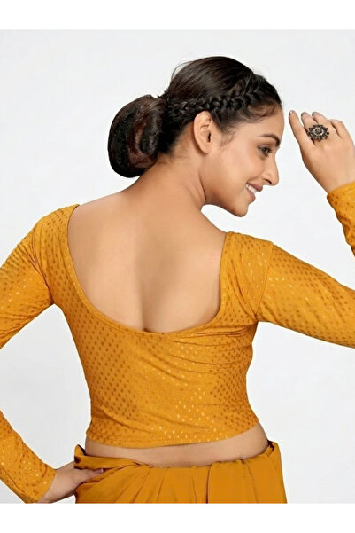 MYSMAR Mustard Yellow Textured Full-Sleeve Readymade Blouse - RHB1011 | Mustard Yellow